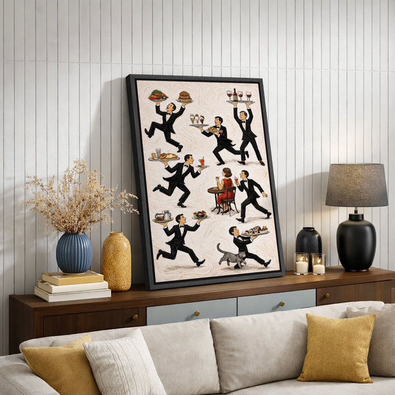 Œuvre d'art rétro, image de salle à manger, impression sur toile encadrée, H 24 po x l 16 po x P 1,5 po, Cadre noir