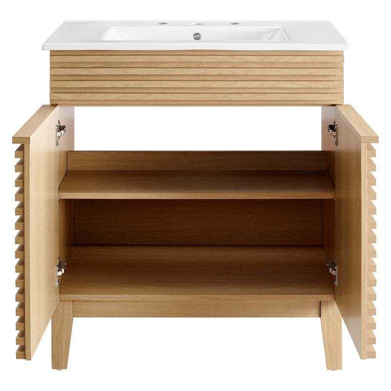 Render 30" Bathroom Vanity Cabinet, Oak/White