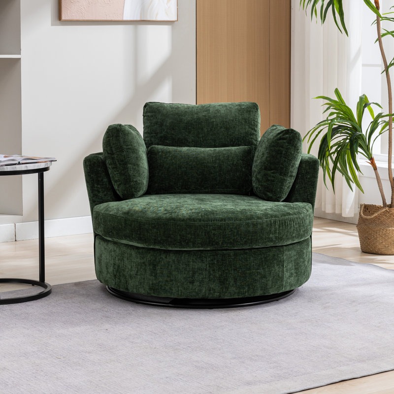 50" W Dahlonega Slipcovered Swivel Barrel Chair, Green Polyester, 34.6'' H x 50'' W x 47'' D