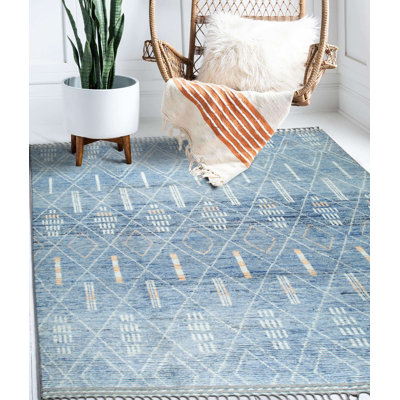 Tapis transitionnel bleu Graceful Marrakech