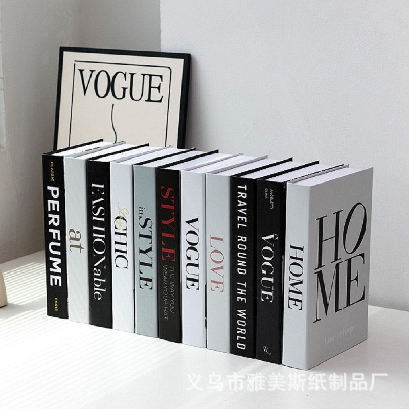 11-Piece Black and White Decorative Book Set, Faux Hardcover Books