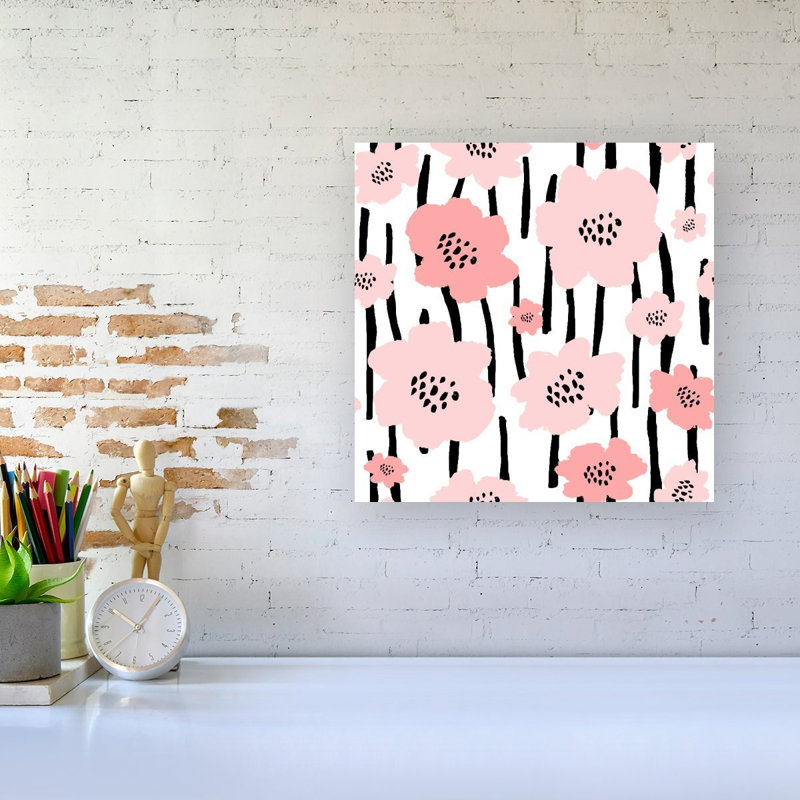 Pastel Pink Flowers - Wrapped Canvas Print, 16cm H x 16cm W x 3.8cm D