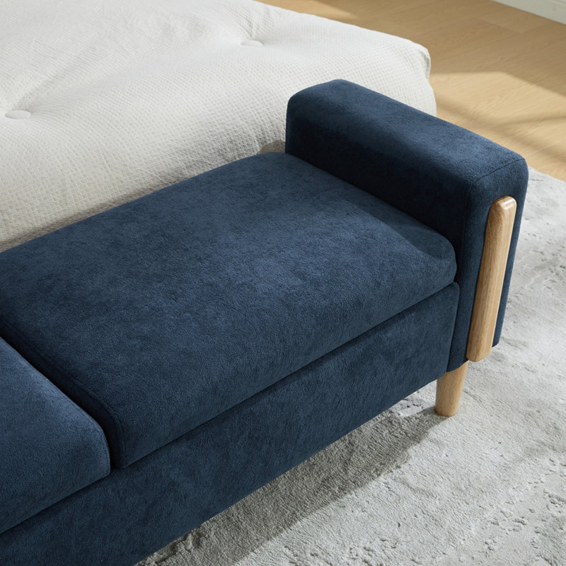 Banc de rangement moderne rembourré de 65,67 pouces de large avec couvercle double, Blue, Blue
