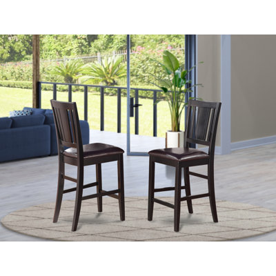 Buckland Counter Height Stools - Faux Leather Upholstered Wooden Chairs, Set of 2, Black