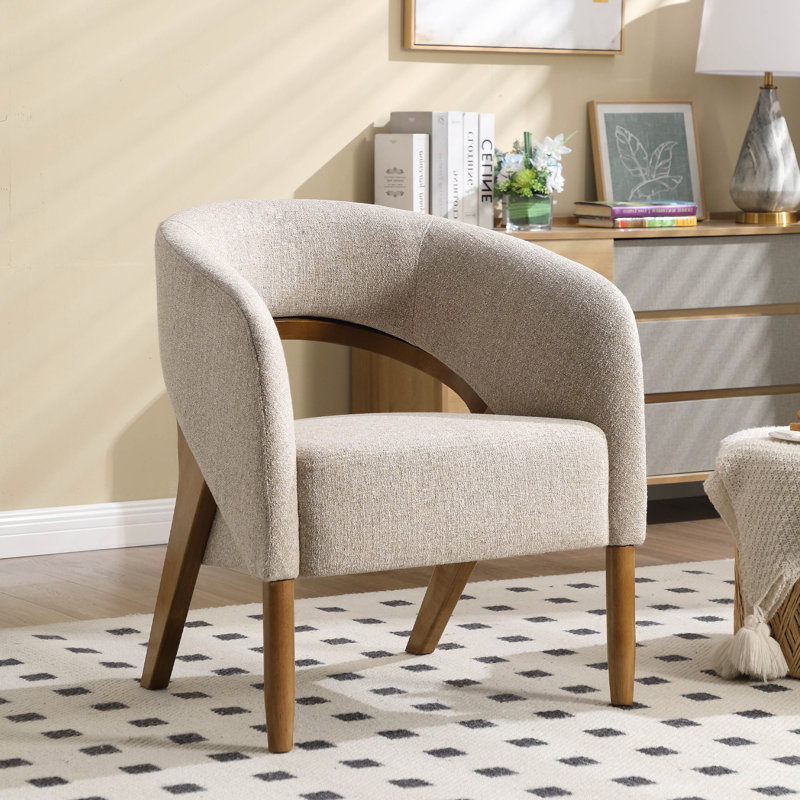 Modern Accent Chair Upholstered Reading Chair Comfy Sofa Chair With Soild Wood Legs For Living Room Bedroom, Oatmeal