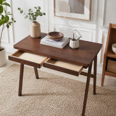 Bureau d'ordinateur en bois massif avec tiroir de rangement et pieds en A stables
