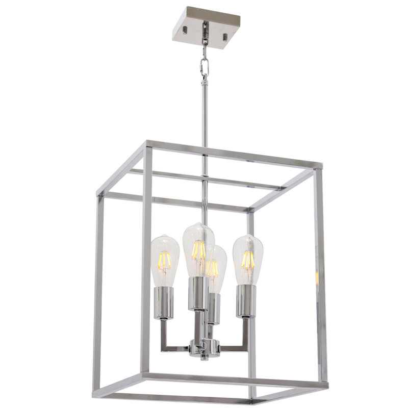 Lustre carré / rectangulaire à 4 lumières Mertzon, Chrome