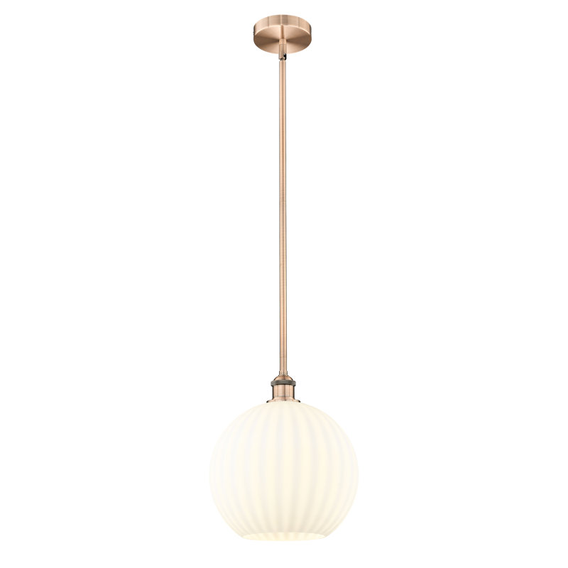 Luminaire suspendu 12 po Edison White Venetian, Cuivre antique, H 13 po x l 12 po x P 12 po