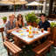 Table de pique-nique carrée pour 8 personnes avec trou pour parasol