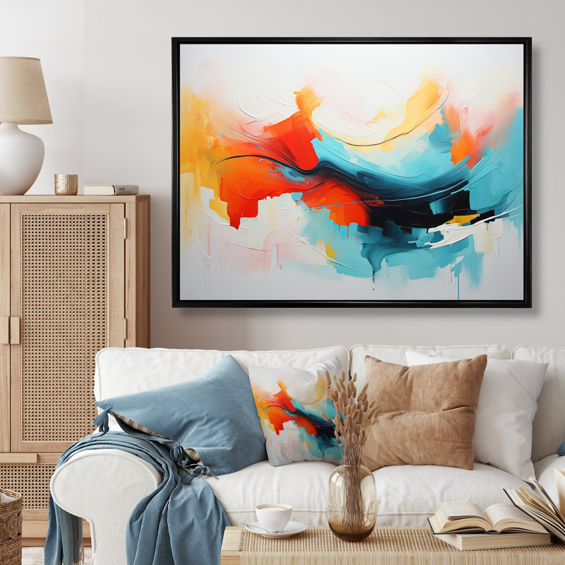 «Colorful Abstract Expression IV», art mural abstrait, Cadre flottant noir, H 34 po x l 44 po x P 1,5 po