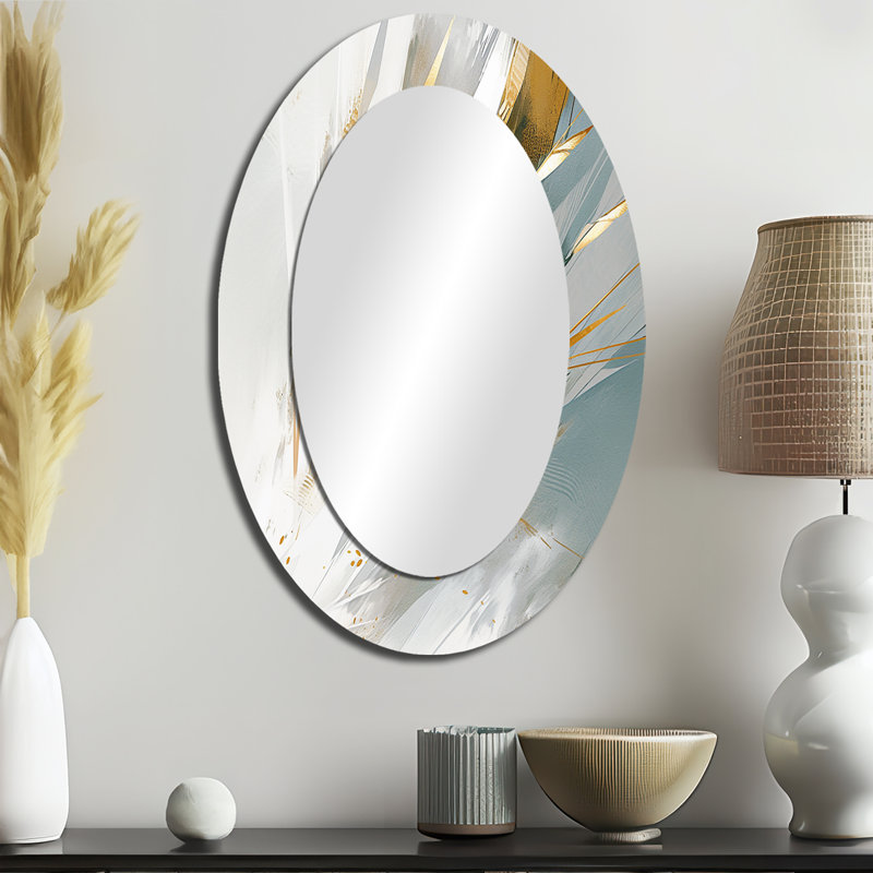 Gold And Cream Mosaic Echoes - Large Oval Wall Mirror On Metal, 36" x 24"