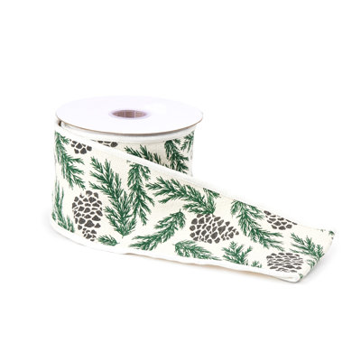 Pine and Pinecone Cotton Wired Ribbon 4"