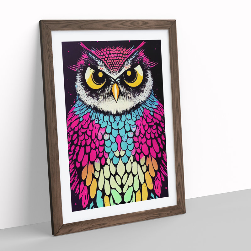 Owl - Single Picture Frame Painting, 34cm H x 25cm W x 2cm D, Walnut