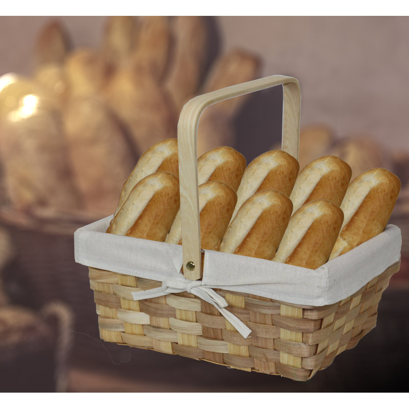 12 Inch Rectangular Woodchip Picnic Basket Lined with White Fabric