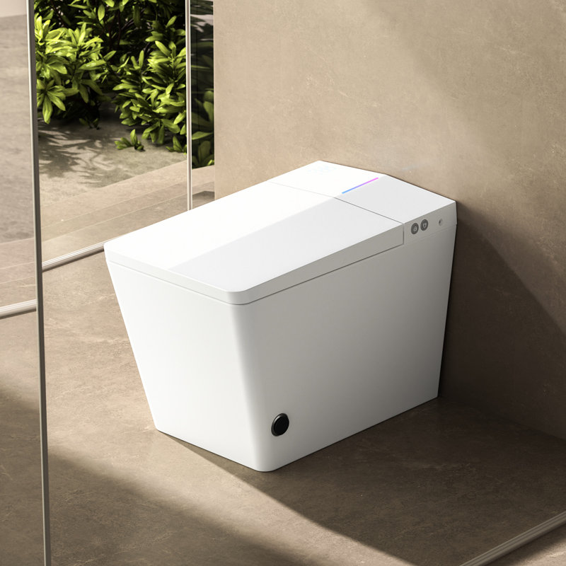 Bathroom Square Smart Toilet With Placed Tank - Remote Managed, Auto Flushing, Heated Seat, Led Screen, User Adjustable Settings, White Built-In For Command, Flush Mechanism, Seat Feature, Panel,