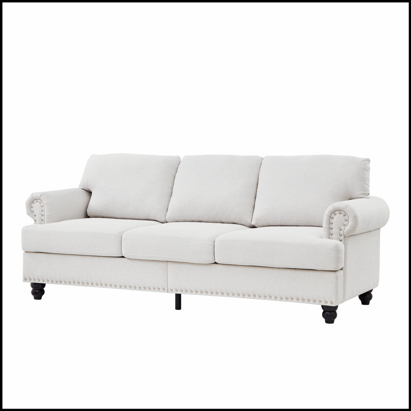 Canapé 3 places moderne et classique avec clous, durable et élégant pour un usage quotidien, Beige