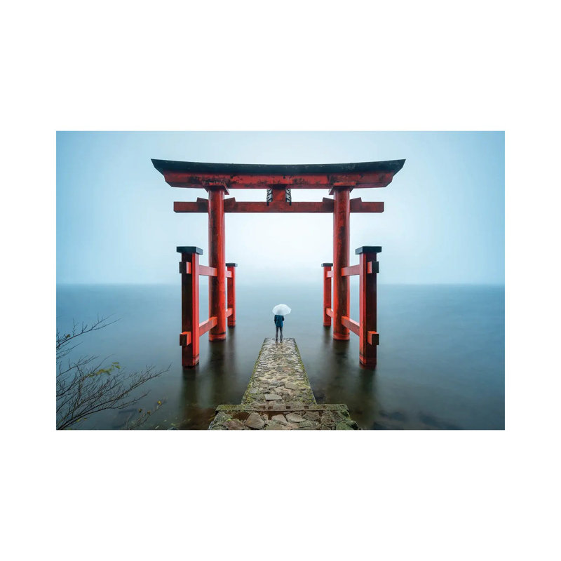 Torii Gate Of The Hakone Shrine At Lake Ashi by Jan Becke - Wrapped Canvas Print, 20.32 cm H x 30.48 cm W