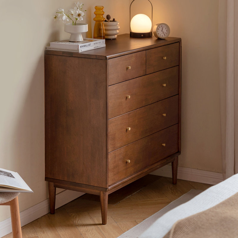 Commode décorative simple 5 tiroirs en bois d'hévéa