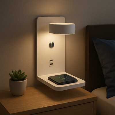 Minimalist Wireless Charging Wall Sconce With Rotatable Head, 3-Color Led & Usb/Type-C