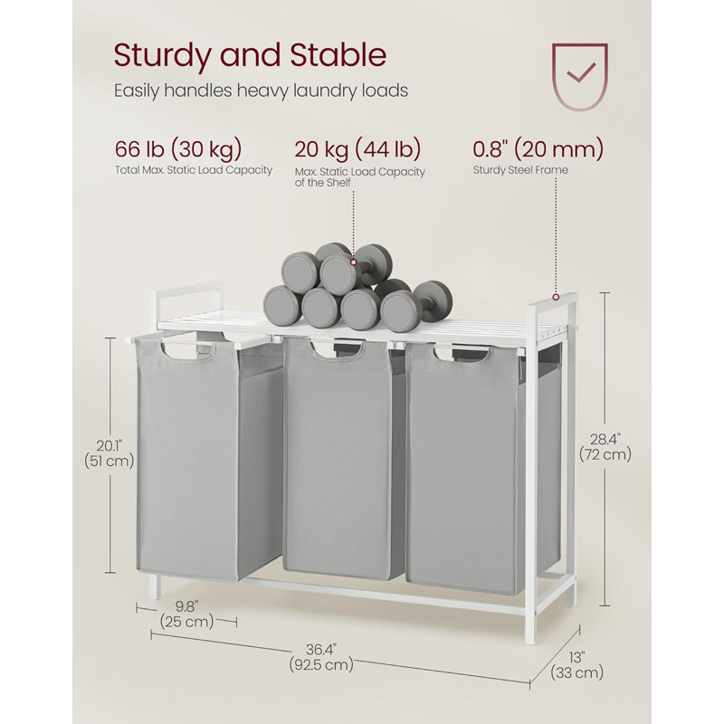 Laundry Sorter with Handles, White/Light Grey