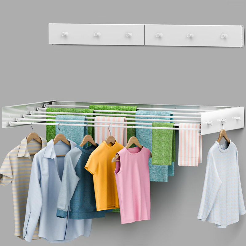 Foldable Wall Mounted Drying Rack 40 Inch - Easy To Install Hanging Rack For Laundry Room - Space Saving Design With 66-Lb Capacity