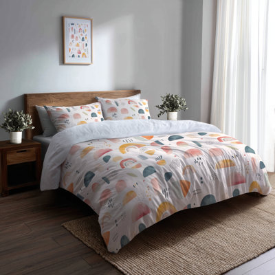 Ensemble de housse de couette Whimsical of 3 For Kids - Colorful Rainbow Shapes Literie et ensemble de coussins décoratifs