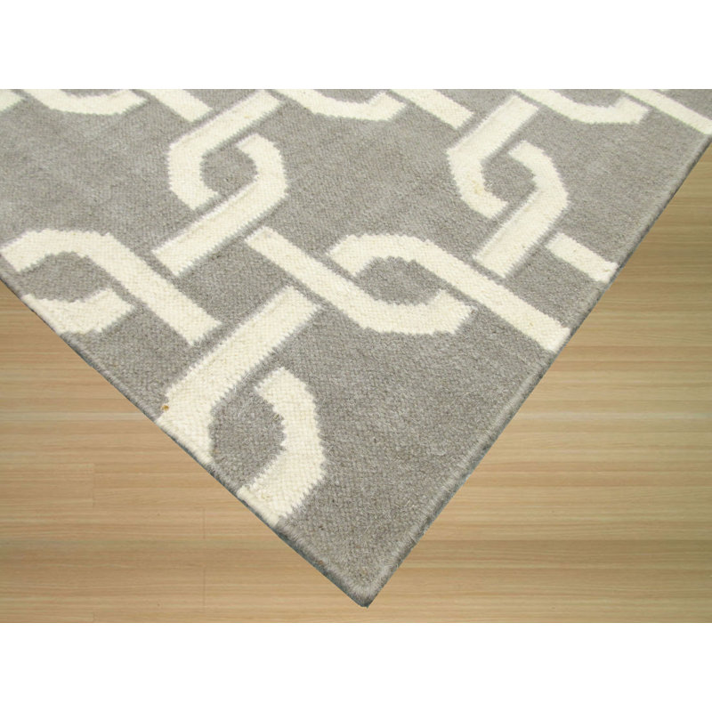 Sloane Cozy Grey Gray Flatweave Ivory Transitional Geometric Wool Area Rug, Rectangle 6' x 9'