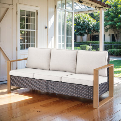 Drazen Outdoor 3-Seat Sofa - Durable All-Weather PE Wicker With Thick Cushions