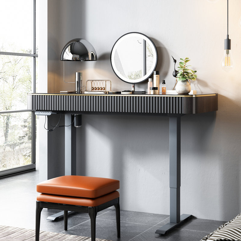 Dressing Table with Mirror, Black/Brown, 50" W x 23“ D x 29.5” H