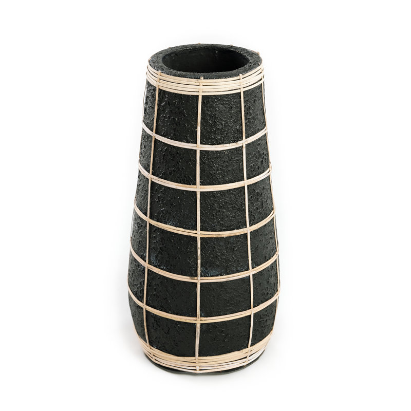 Amant Table Vase, Black/Natural, 31cm H x 14cm W x 14cm D