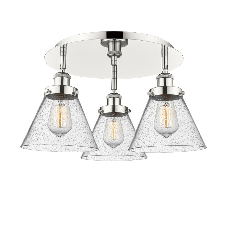 Plafonnier encastré 3 lumières Cone, Grainé, Nickel poli