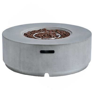 Foyer d'extérieur au propane MGO - rond de 38,2 po avec finition en fausse pierre, table de foyer d'extérieur avec 50000 BTU, brûleur en acier, pierres de lave, couvercle imperméable, adapté au patio, à la cour arrière, au bord de la piscine