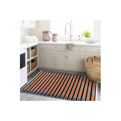 Tapis décoratif moderne à motif rayé lavable à rayures noires et noires