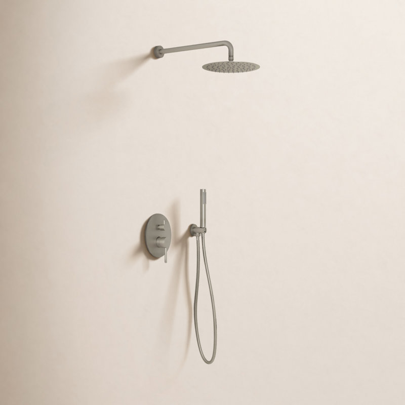 Système de douche complet à pression équilibrée avec pomme de douche à effet de pluie de 10 pouces, soupape à main, valve brute