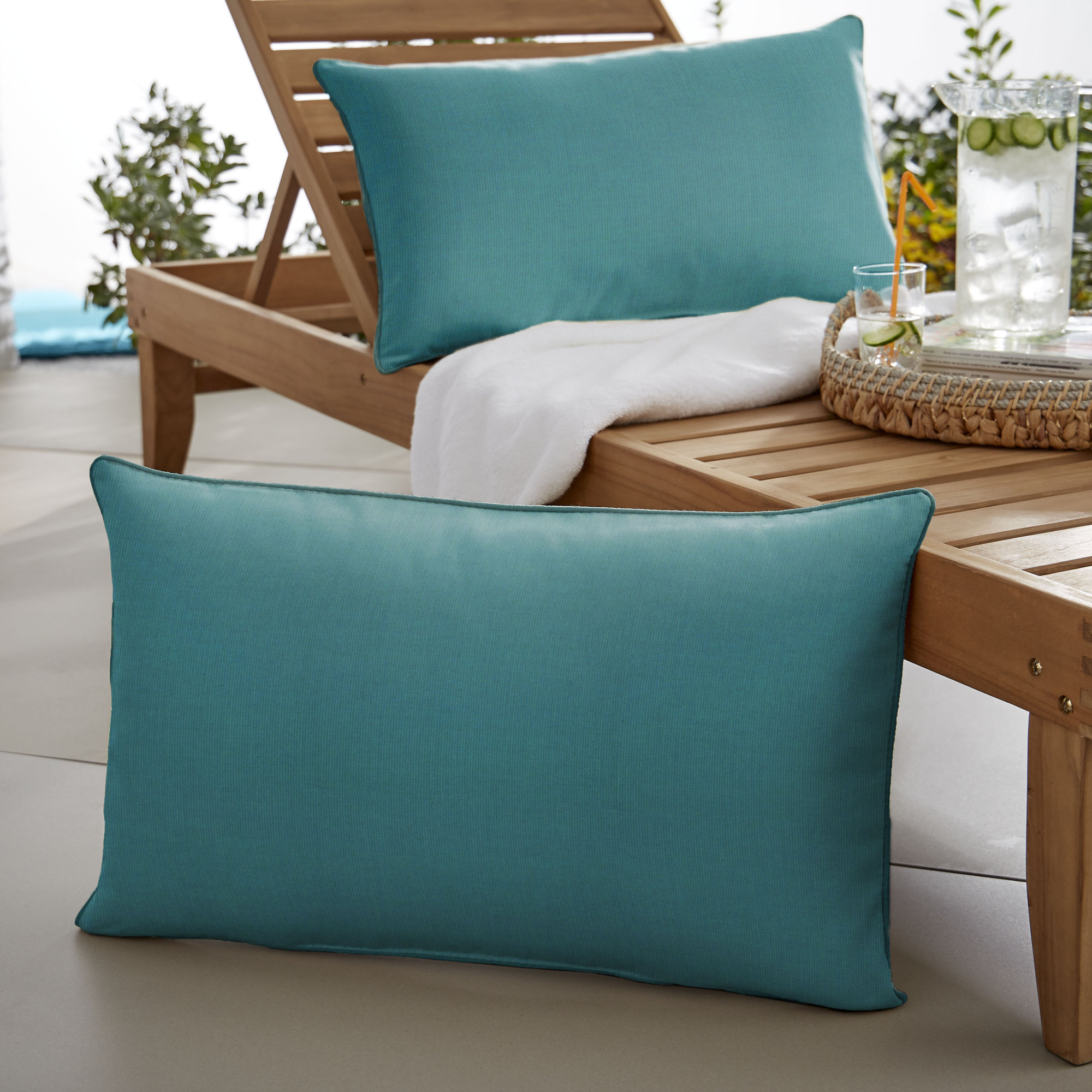 Ashish Outdoor Sunbrella Rectangular Pillow Cover & Insert, Peacock Blue, Rectangle 16" H x 26" W