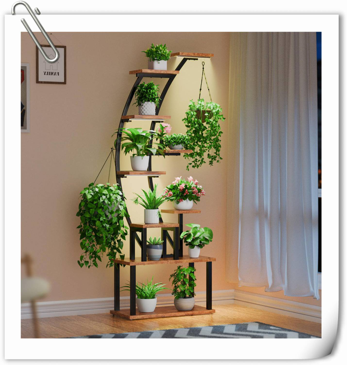 17 Stories Plant Stand Indoor With Grow Lights, 9 Tiered Metal Plant ...