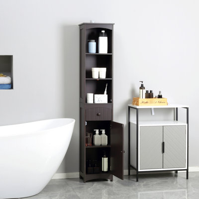 Armoire de salle de bain - 3 tablettes et tiroir brun pour ranger les produits d'hygiène avec plus d'espace