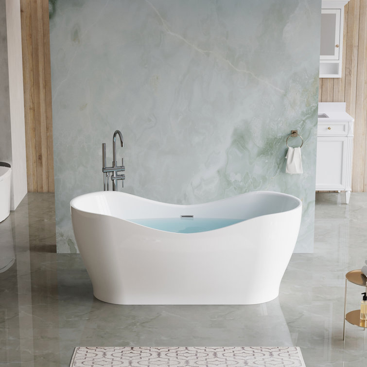67 In. X 31.5 In. Freestanding Acrylic Soaking  Bathtub With Chrome Drain And  Chrome  Slotted Overflow
