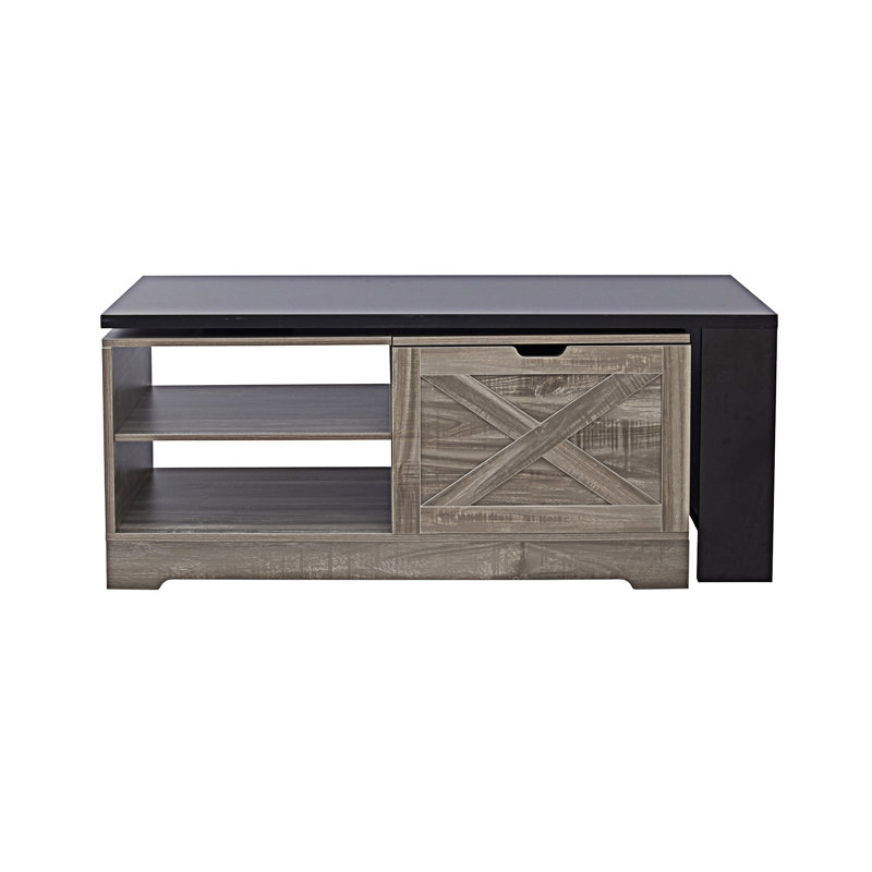 Table basse à plateau relevable en bois avec portes Farmhouse, Brun