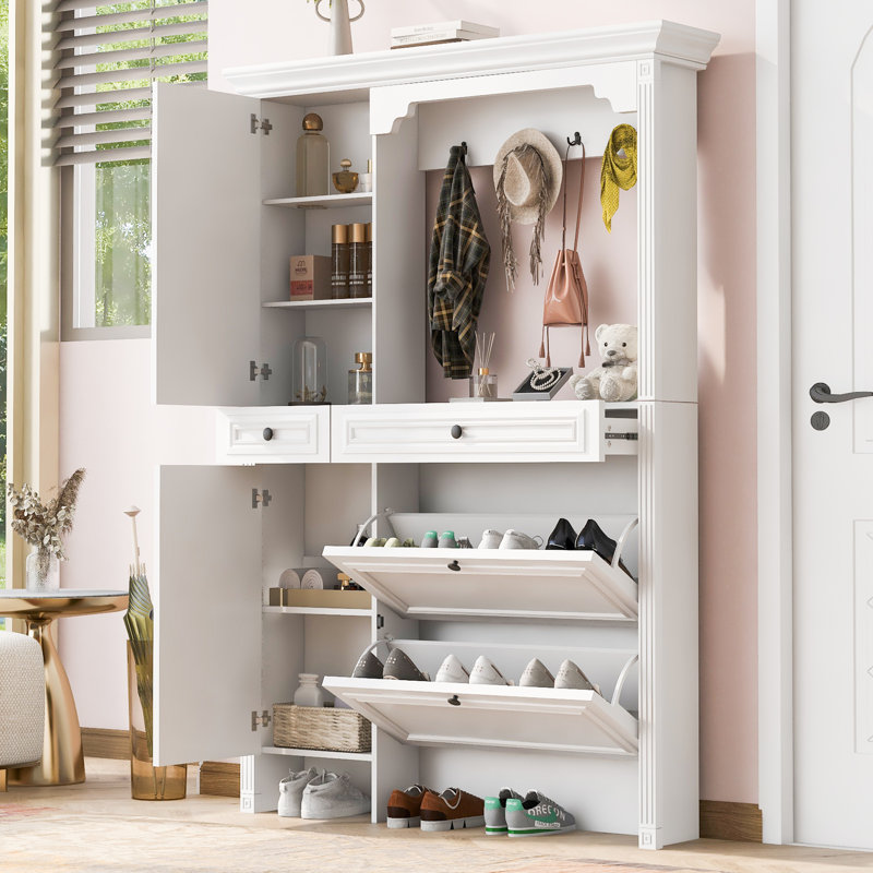 Hall Tree 54.72" Wide With Shoe Storage And Mirror