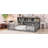 Grey Full Floor Bed Featuring Side Bookcase, Shelves, And Safety Guardrails-1831159702-1831159697