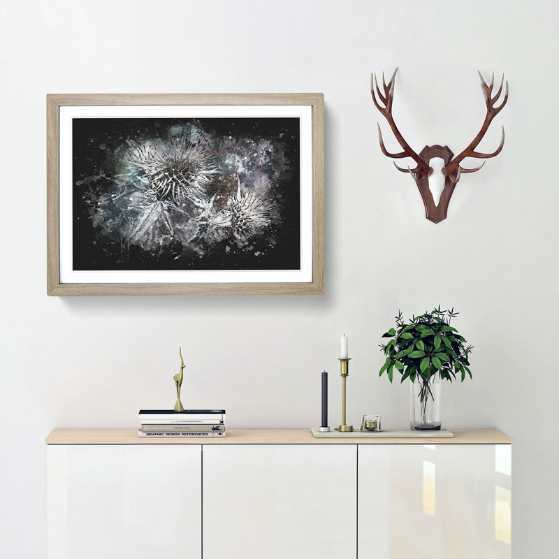 Thistle Flower - Picture Frame Graphic Art Print, Oak Framed, 62cm H x 87cm W x 2cm D