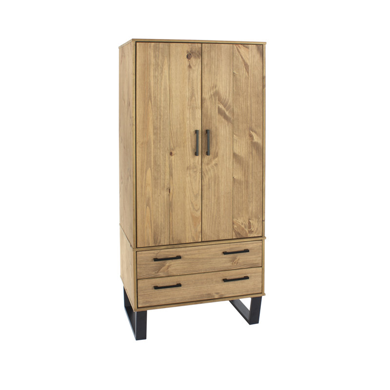 Riter 2 Door, 2 Drawer, Industrial Design Pine Wardrobe, Waxed Pine
