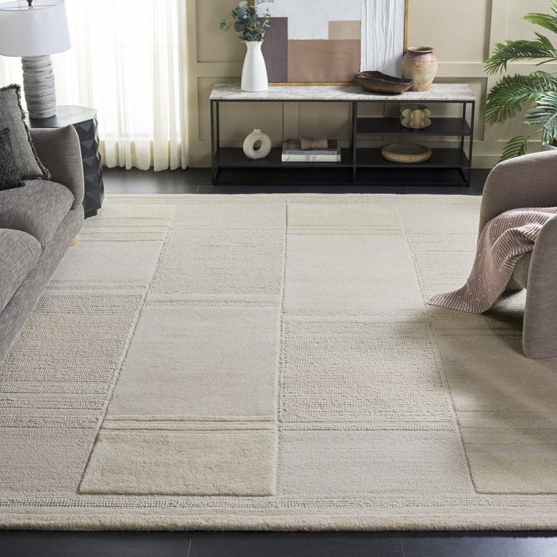Tapis en coton touffeté à la main Manhattan en ivoire / beige Manhattan, Rectangle 8 pi x 10 pi