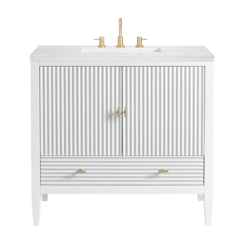 Myrrin 36'' W Single Vanity, Bright White, Ethereal Noctis, 8" Widespread