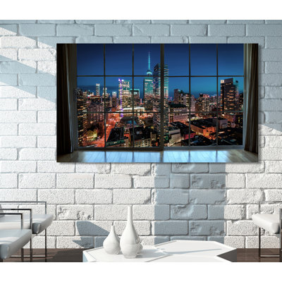 «Twilight in Downtown Toronto, Ontario Window», reproduction de photo sur toile tendue