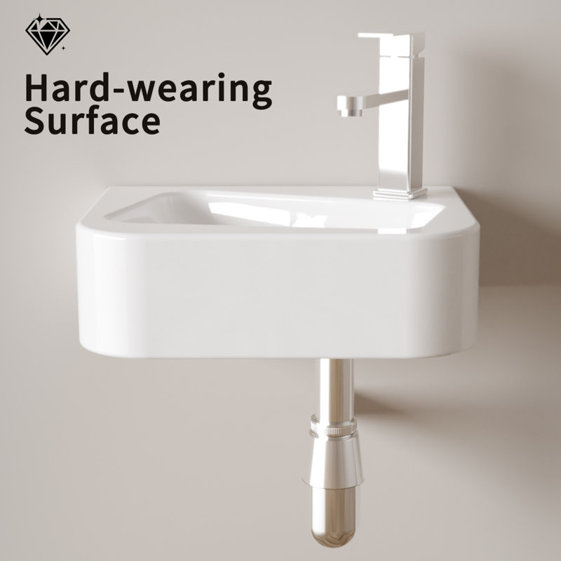Lavabo de salle de bain moderne peu encombrant, rectangulaire en céramique fixé au mur pour la maison