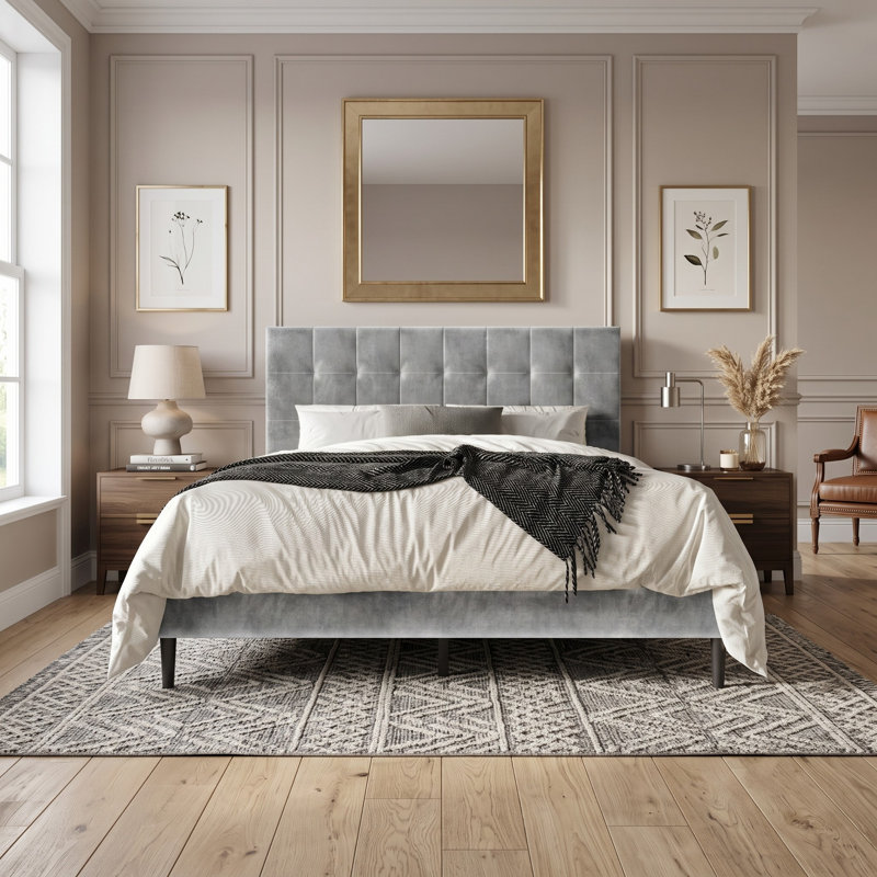 Lit plateforme tapissier Yerington, Grand, Silver Gray