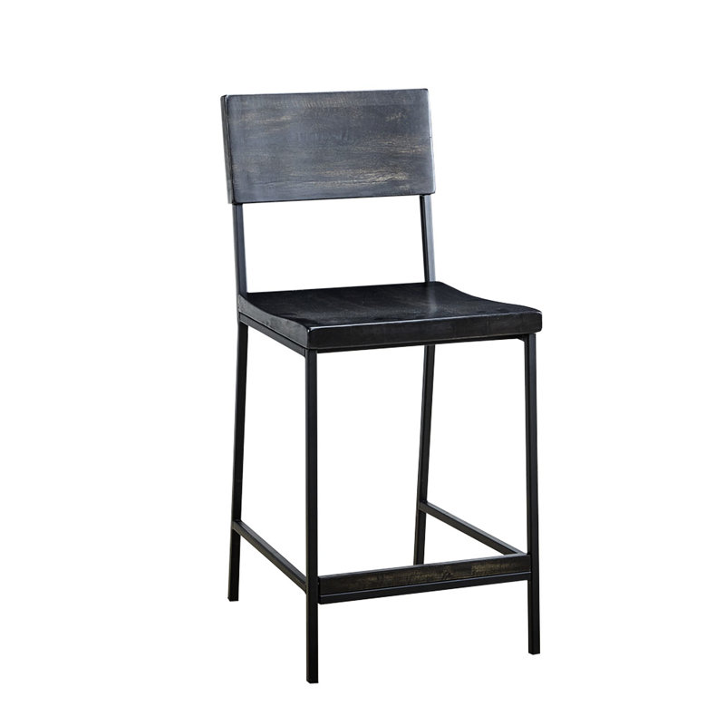 Tabouret de comptoir de 24 po, métal noir et bois, sans coussin, capacité de poids de 300 lb, tabouret d'assemblage de 24 po