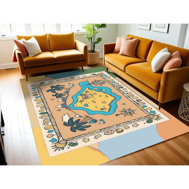 Tapis lavable pour enfant East Urban Home Pirates_Pir017, Rectangulaire 7 pi x 10 pi